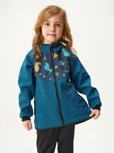 Detská softshellová bunda bez zateplenia Basic, Kobaltová, Dinosaury - veľ. 80/86