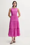 Šaty s příměsí lnu Pedro del Hierro růžová barva, maxi, 3819824