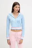 Mikina Juicy Couture VELOUR CROPPED STRIPE HOODIE dámská, modrá barva, s kapucí, s aplikací, JCWAS225351
