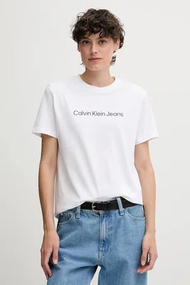 Bavlněné tričko Calvin Klein Jeans dámské, bílá barva, LV047C912G