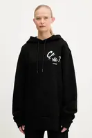 Bavlněná mikina HUGO Dejandra_2 dámská, černá barva, s kapucí, s potiskem, 50545201