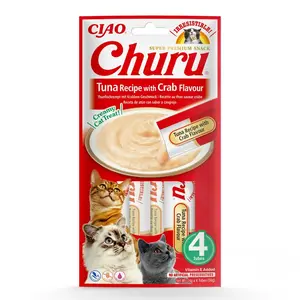 Inaba Cat Ciao Churu krémové krmivo pro kočky - tuňák, krabí maso 4 x (4 x 14 g)