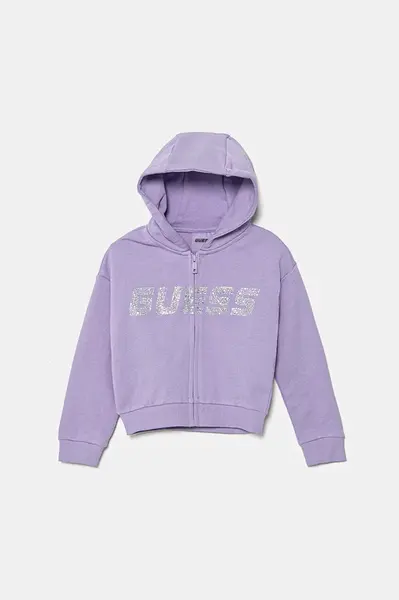 Dětská bavlněná mikina Guess fialová barva, s kapucí, s aplikací, J5GQ07 KCRP0