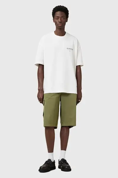 Bavlněné šortky AllSaints FLYNN pánské, zelená barva, M019TC