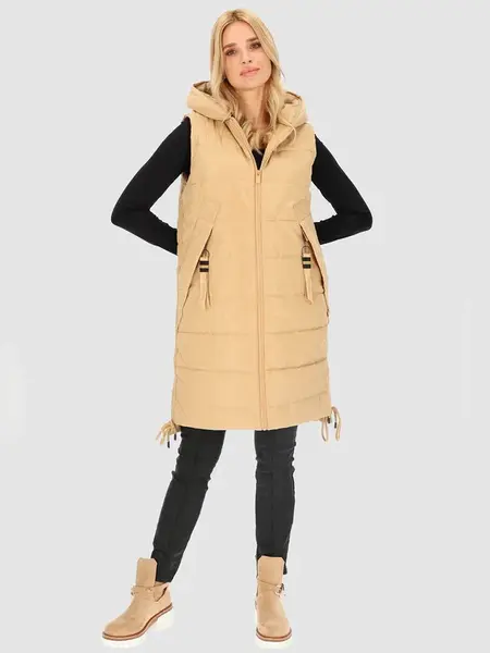 PERSO Woman's Women's long insulated leeveless jacket with hood