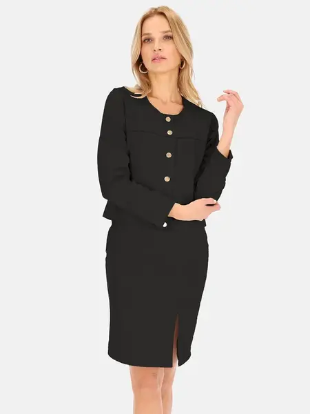 PERSO Woman's Women's short suede jacket with gold snap buttons