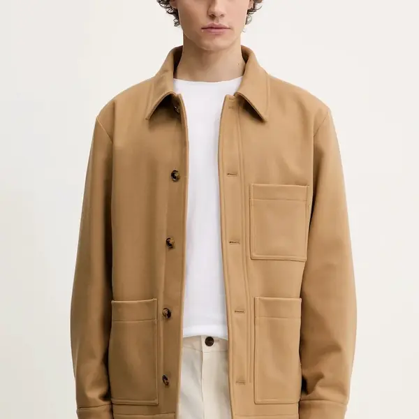 Vlněná košilová bunda A.P.C. veste emile béžová barva, WOAJS.H02713