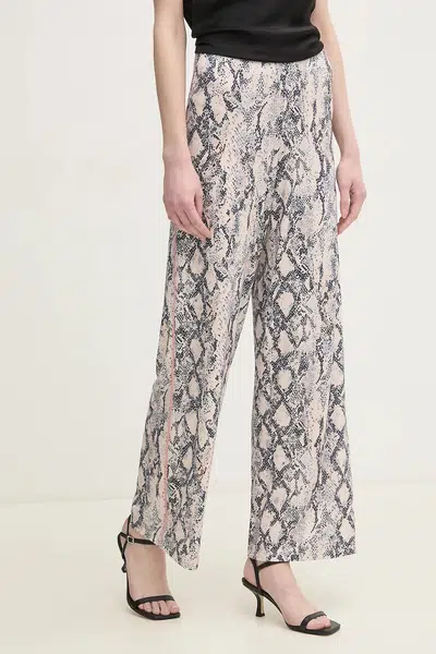 Kalhoty OUI dámské, béžová barva, jednoduché, high waist, 91761