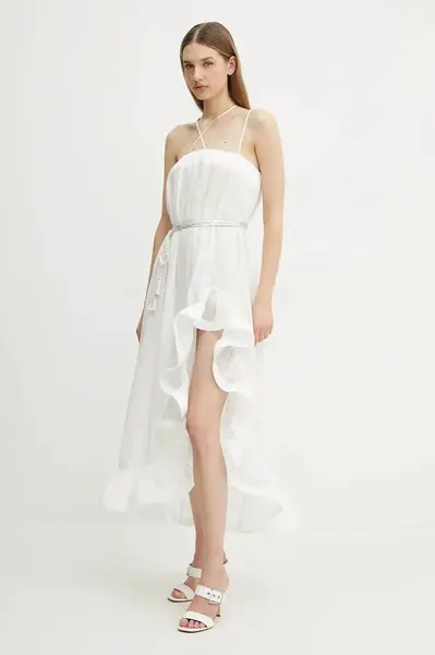 Bavlněné šaty Simona Corsellini bílá barva, midi, P25CPAB046