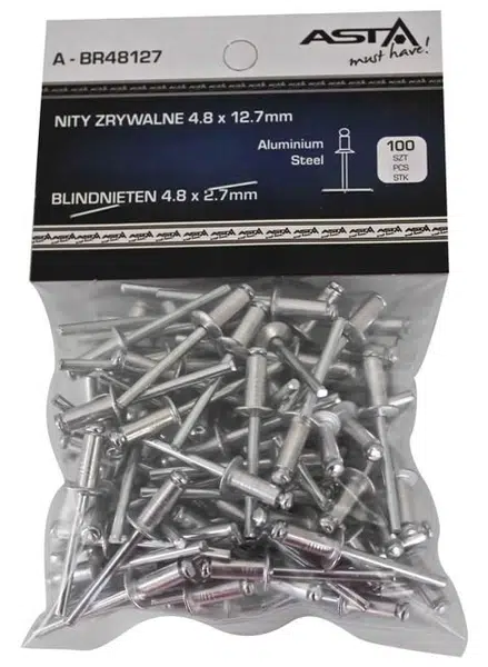 Trhací nýty hliník-ocel, 4,0 x 12,7 mm, s plochou hlavou, sada 100 ks - ASTA Velikost: 4.8x12.7 mm