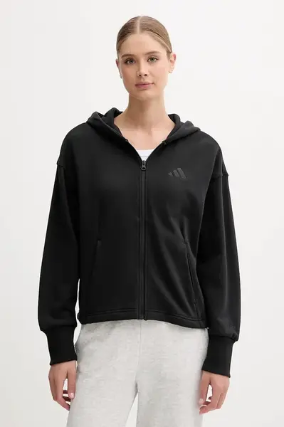 Bavlněná mikina adidas All SZN dámská, černá barva, s kapucí, s aplikací, JJ1251