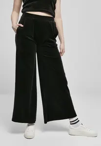 Women's straight velvet sweatpants with high waist black