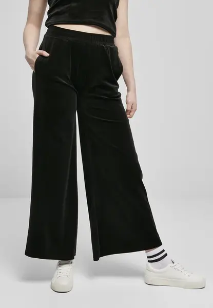 Women's straight velvet sweatpants with high waist black