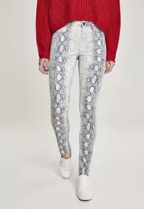 Dámske zvieracie strečové keprové keprové nohavičky sivobiele hadie nohavice