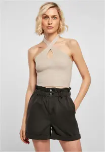 Women's crossed neck warmer Top lighttaupe