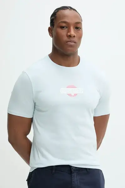 Bavlněné tričko Guess Jeans modrá barva, s aplikací, M5GI23 K8HM0