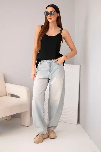 Kesi dámský top na ramínka s krajkovým lemem černý