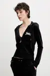 Velurová mikina Juicy Couture ROBERTSON CAVIAR černá barva, s aplikací, JCBAS125805