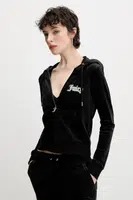 Velurová mikina Juicy Couture ROBERTSON CAVIAR černá barva, s aplikací, JCBAS125805