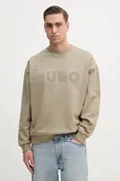 Bavlněná mikina HUGO Dinex pánská, béžová barva, s potiskem, 50538778
