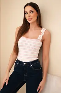 Kesi dámsky rebrovaný pruhovaný top s volánmi