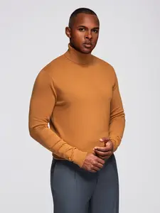 Ombre Men's knitted single-color turtleneck with viscose - camel