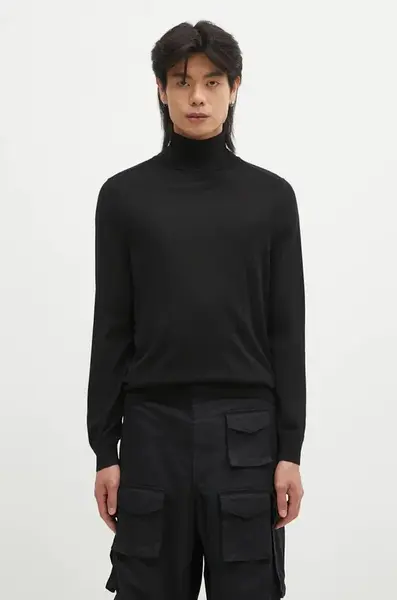 Vlněný svetr Paul Smith pánský, černá barva, lehký, s golfem, M1R-565X-M02093