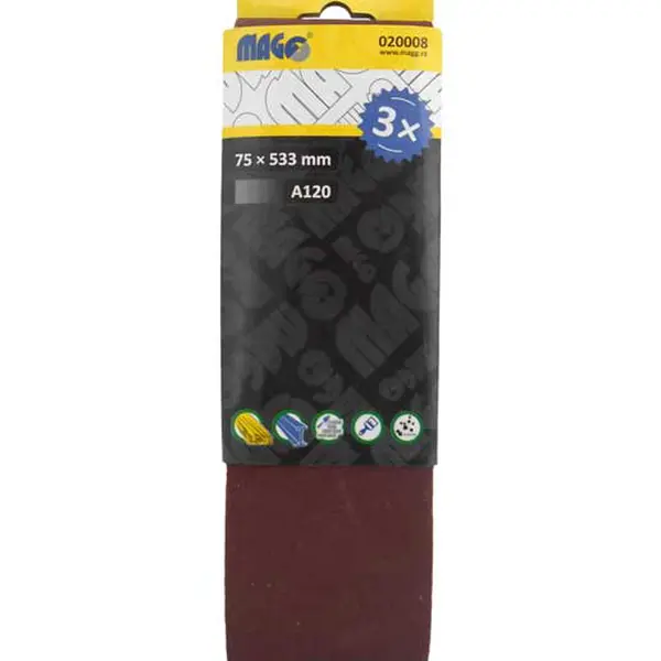 Brusné pásy, zrnitost A40, rozměr 75 x 533 mm, balení 3 kusy - MAGG 020005 Zrnitost: A120