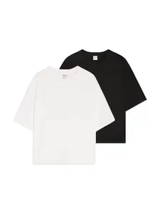 Bershka Tričko  čierna / biela ako vlna
