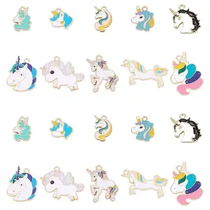 40Pcs 10 Style Light Gold Alloy Enamel Pendants