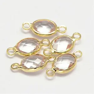 Oval Faceted Golden Brass Glass Links connectors