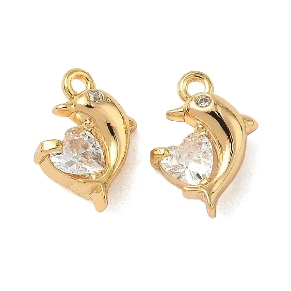 Ocean Brass Micro Pave Clear Cubic Zirconia Charms