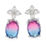 Brass Pave Cubic Zirconia Flower & Oval Stud Earrings for Women