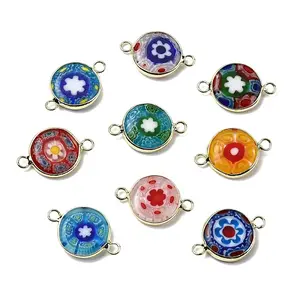 Handmade Millefiori Lampwork Flat Round Connector Charms