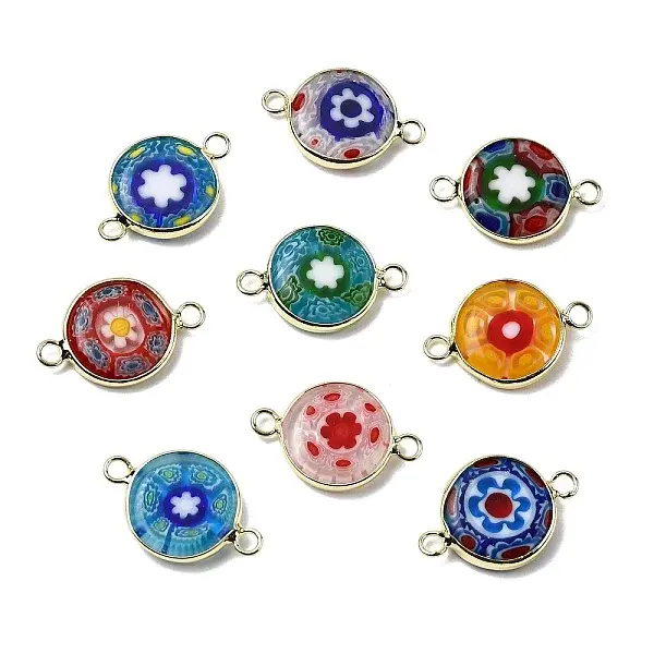 Handmade Millefiori Lampwork Flat Round Connector Charms