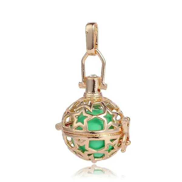 Golden Plated Brass Hollow Round Cage Pendants