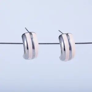 Pink C-shaped Brass Stud Earrings