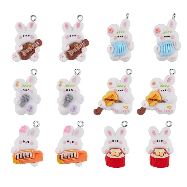 24Pcs 6 Styles Music Theme Opaque Resin Pendants