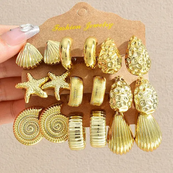 9 Pairs CCB Plastic Textured Stud Earrings