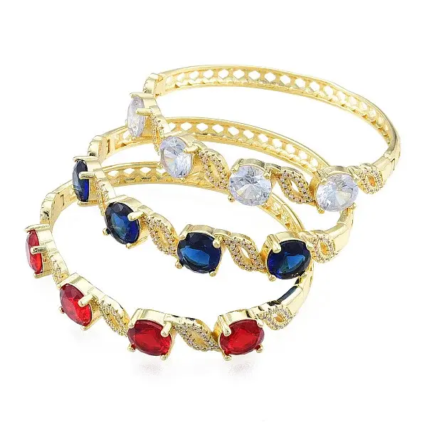 Cubic Zirconia Flat Round & Leaf Hinged Bangle