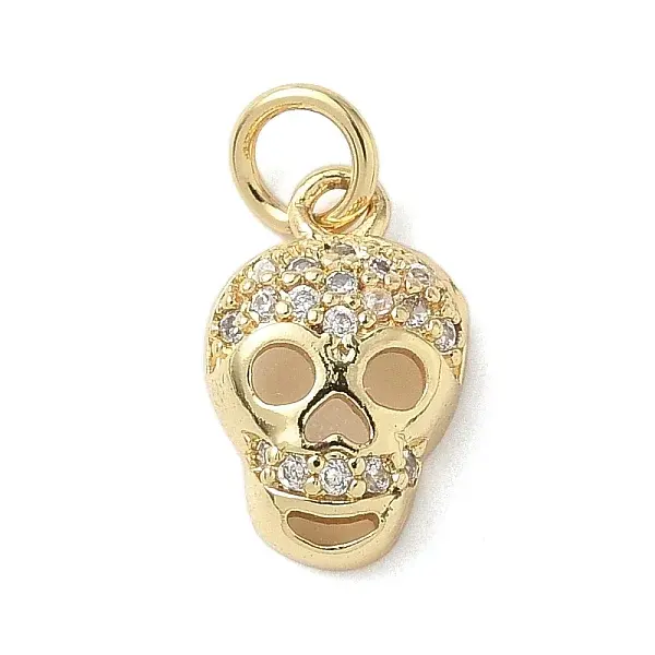 Halloween Theme Brass Micro Pave Cubic Zirconia Skull Charms