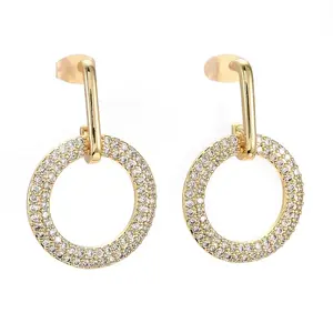 Rack Plating Brass Micro Pave Clear Cubic Zirconia Dangle Stud Earrings