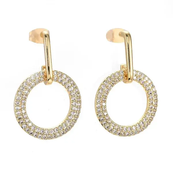 Rack Plating Brass Micro Pave Clear Cubic Zirconia Dangle Stud Earrings