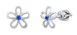 Silvego Stříbrné náušnice - květ s modrým zirkonem na šroubek SILVEGOB31857SBDB