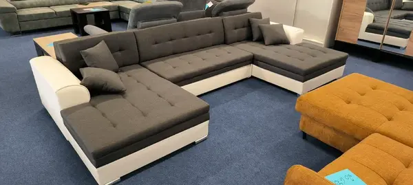 Sedací souprava Vento - šedá látka + bílá eko kůže