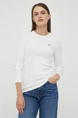 Bavlněné tričko s dlouhým rukávem Lacoste bílá barva