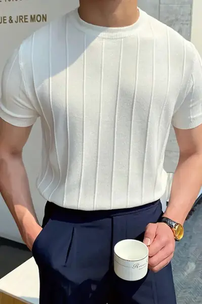 81037 Dewberry Mens Crew Neck Knit T-Shirt-WHITE