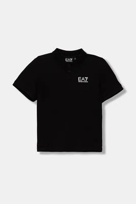 Dětská bavlněná polokošile EA7 Emporio Armani černá barva, s potiskem, 7B000022 AF10378