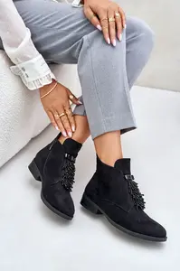 Zateplené Nízké Kotníkové Boty s Ozdobou na Zip S.Barski Černé
