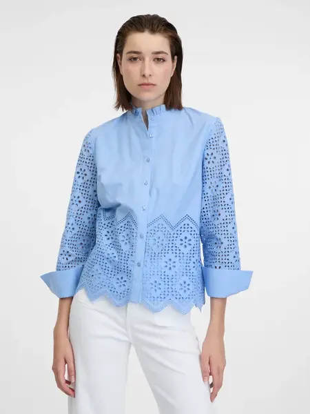 Orsay Světle modrá dámská halenka s ozdobnými detaily - Dámské